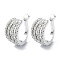 Rack Plating Brass Micro Pave Cubic Zirconia Cuff Earring, Cadmium Free & Lead Free, Long-Lasting Plated, Platinum, 13.5x9x16mm