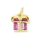 Brass Micro Pave Cubic Zirconia Pendants, Gift Charms, Long-Lasting Plated, Cadmium Free & Lead Free, Rack Plating, Real 18K Gold Plated, with Jump Ring, Dark Violet, 10.5x9.5x3mm, Hole: 3mm