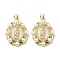 Brass Pave Shell Pendants, Religion Virgin Mary Charms with ABS Imitation Pearl, Real 18K Gold Plated, Oval, 25.5x20.5x4.5mm, Hole: 3.5x4mm