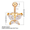 Clear Cubic Zirconia Belly Button Rings, Stainless Steel Piercing Navel Rings, Curved Barbell Body Jewelry for Women, Golden, Butterfly, 8~13mm, Bar: 10x1.5mm