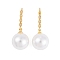 Rack Plating Brass Cubic Zirconia ABS Pearl Earring Hooks, Cadmium Free & Lead Free, Long-Lasting Plated, Real 18K Gold Plated, 31x2mm
