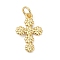 Brass Pendants, Cross with Flower Charms, Long-Lasting Plated, Lead Free & Cadmium Free, Rack Plating, with Jump Ring, Real 18K Gold Plated, 17x11.5x1.5mm, Hole: 3.3mm