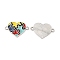 Alloy Enamel Connector Charms, Cadmium Free & Nickel Free & Lead Free, Heart Links with Puzzle Pattern, Platinum, Colorful, 19x27.5x1.5mm, Hole: 2mm