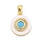 Brass Micro Pave Cubic Zirconia Pendents, Cadmium Free & Nickel Free & Lead Free, with Shell and Glass Charms, Real 18K Gold Plated, 14x12x2.5mm, Hole: 5x2.5mm