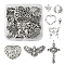 14Pcs 7 Style Tibetan Style Alloy Pendants, with 14Pcs 304 Stainless Steel Lobster Claw Clasps, Mixed Shape, Antique Silver, 27x43x3mm, Hole: 2.3mm