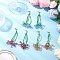 3 Pairs Brass Glass Dangle Stud Earrings, Flower, with 304 Stainless Steel, Golden, 90mm