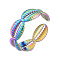 Ion Plating(IP) 304 Stainless Steel Shell Wrap Open Cuff Ring for Women, Rainbow Color, US Size 8(18.1mm)