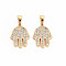 Brass Micro Pave Clear Cubic Zirconia Pendants, Nickel Free, Hamsa Hand/Hand of Miriam, Real 18K Gold Plated, 16x12.5x2mm, Hole: 3x2mm
