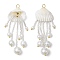 Glass Seed Beaded Jellyfish Pendants, with Clam Shell & Imitation Pearl & Real 18K Gold Plated 304 Stainless Steel, White, 68.5x26.5x8.5mm, Hole: 3.5mm