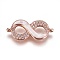 Brass Micro Pave Cubic Zirconia Links, with Shell, Infinity, Rose Gold, 10.5x23x3mm, Hole: 1.2mm