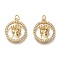 Brass Micro Pave Clear Cubic Zirconia Pendants, with Jump Rings, Long-Lasting Plated, Flat Round with Resist, Clear, Real 18K Gold Plated, 20x18x4.5mm, Hole: 3.5mm