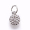 Brass Micro Pave Cubic Zirconia Charms, Lead Free & Cadmium Free, Flat Round, Platinum, 8x6x1.5mm, Hole: 3mm
