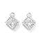 Alloy Clear Cubic Zirconia Charms, Long-Lasting Plated, Rhombus, Platinum, 14x11x5mm, Hole: 1.2mm