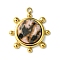 Faceted Natural Rhodonite Pendants, Granulated Flat Round Charms, with Ion Plating(IP) 304 Stainless Steel Settings, Real 14K Gold Plated, 19.5x17x4.5~6mm, Hole: 1.5mm
