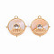 Brass Micro Pave Clear Cubic Zirconia Pendants, with Freshwater Shell, Nickel Free, Flat Round with Word DIER, Real 18K Gold Plated, 16x15x2.5mm, Hole: 1.2mm