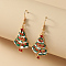 Simple Christmas Alloy Dangle Earrings, with Enamel, Real 18K Gold Plated, Christmas Tree