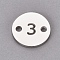 304 Stainless Steel Links, Flat Round with Number, Stainless Steel Color, Num.3, 10x1.1mm, Hole: 1.5mm