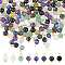 120Pcs 8 Styles Natural Mixed Gemstone Round Charms, with Golden Plated Brass Loops, 11x6mm, Hole: 1.8mm, 15pcs/style