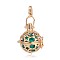 Golden Plated Brass Hollow Round Cage Pendants, with No Hole Spray Painted Brass Round Beads, Sea Green, 35x25x21mm, Hole: 3X8mm