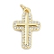 Brass Micro Pave Clear Cubic Zirconia Pendants, Cross Charms, Cadmium Free & Lead Free, Long-Lasting Plated, Rack Plating, with Jump Ring, Real 18K Gold Plated, 19.5x12.5x2.5mm, Hole: 3mm