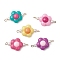 Two Tone Opaque Acrylic & Glass Pearl Flower Connector Charms, with 304 Stainless Steel Double Loops, Mixed Color, Golden, 29.5x16x9mm, Hole: 1.8mm