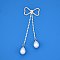 Brass Micro Pave Cubic Zirconia Big Pendants, Cadmium Free & Lead Free, with ABS Imitation Pearl, Bowknot Charms, Silver, 95x31x10mm, Hole: 9x12mm