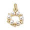 Rack Plating Brass Micro Pave Cubic Zirconia Pendants, with Plastic Imitation Pearl Beads, Cadmium Free & Lead Free, Long-Lasting Plated, Ring, Real 18K Gold Plated, 27.5x18.5x5.5mm, Hole: 4x2mm