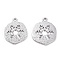 Brass Charms, Nickel Free, Real Platinum Plated, Flat Round with Snowflake, 14x12x1mm, Hole: 1mm