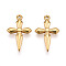 304 Stainless Steel Pendants, Ion Plating(IP), Cross Charms, Real 18K Gold Plated, 18.5x11.5x2mm, Hole: 0.9~1mm