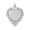 Brass Micro Pave Cubic Zirconia Pendants, Cadmium Free & Lead Free, Heart Charms, with Jump Ring, Platinum, 30.5x25x2mm, Hole: 3mm