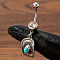 Cowboy Theme 304 Stainless Steel Pave Synthetic Turquoise Curved Barbell Dangle Belly Rings, Antique Silver, Hat, 44x12mm