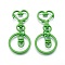 Iron Heart Split Key Rings, Keychain Clasp Findings, Lead Free & Nickel Free, Lime Green, 68x30x6mm
