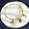 Brass Micro Pave Cubic Zirconia Friut Charm Bangles for Women, Cherry & Apple & Pineapple, Lead Free & Cadmium Free, Long-Lasting Plated, Real 18K Gold Plated, Inner Diameter: 2x2-1/8 inch(5x5.4cm)