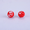 Christmas Printed Round with Christmas Socking Pattern Silicone Focal Beads, Red, 15x15mm, Hole: 2mm