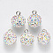 Polymer Clay Rhinestone Charms, with Platinum Plated Iron Loop, Round, Pave Disco Ball, Crystal AB, PP16(2.2~2.3mm), 15x12mm, Hole: 2mm