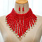 Alloy & Natural Shell & Wood Bead Necklaces & Dangle Earrings for Women, Platinum, Red, 460mm