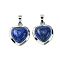Natural Dyed Lapis Lazuli Pendants, Heart Charms with Rack Plating Platinum Plated Brass Findings, Cadmium Free & Lead Free, Cadmium Free & Lead Free, 23x19.5x8~9mm, Hole: 7x5mm