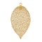 304 Stainless Steel Etched Metal Embellishments Pendants, Leaf Charm, Real 18K Gold Plated, 78x41x0.5mm, Hole: 3.9mm