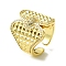 Brass Micro Pave Cubic Zirconia Open Cuff Rings, Cadmium Free & Lead Free, Wide Band Rings, Real 16K Gold Plated, US Size 8(18.1mm)