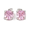Brass Pave Cubic Zirconia Charms, Square, Rack Plating, Lead Free & Cadmium Free, Long-Lasting Plated, Platinum, with Jump Ring, Pink, 13x10x7mm, Hole: 3mm