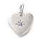 925 Sterling Silver Micro Pave Clear Cubic Zirconia Charms, Heart, with Jump Ring, Platinum, Lilac, 10x10.5x1.5mm