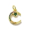 Real 18K Gold Plated Brass Pave Cubic Zirconia Pendants, Cadmium Free & Nickel Free & Lead Free, with Jump Rings, Moon, Colorful, 13.5x10x3mm, Hole: 3mm