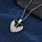 304 Stainless Steel Polymer Clay Rhinestones Wing Openable Pendant Necklaces for Women, Jet and Crystal, Stainless Steel Color, 17.95 inch(45.6cm)