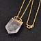 Brass Natural Crystal Pendant Necklaces, with Brass Chains and Spring Ring Clasps, Golden, 17.7 inch