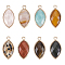 8Pcs 8 Style Natural & Synthetic Gemstone Pendants, with Golden Plated Brass Findings, Faceted, Horse Eye, 21.5x11.5x3~5mm, Hole: 1.6mm, 1pc/style