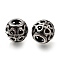 304 Stainless Steel European Beads, Large Hole Beads, Rondelle with Flower, Antique Silver, 10x8.5mm, Hole: 4mm