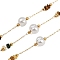 304 Stainless Steel Paperclip Chains, Round, with ABS Plastic Imitation Pearl & Dyed Shell Beads, Ion Plating(IP), Real 18K Gold Plated, Unwelded, with Spool, Sienna, 2x0.5x0.1mm