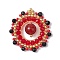 Natural Carnelian & Black Onyx(Dyed & Heated) & Glass Seed Beaded Woven Pendants, Boho Style Sun Charms, 32x31x8mm, Hole: 2mm