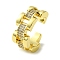 Brass Micro Pave Cubic Zirconia Open Cuff Rings, Cadmium Free & Lead Free, Hollow Rectangle, Real 16K Gold Plated, US Size 7(17.3mm)