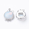 Opalite Box Clasps, with Brass Finding, Flat Round, Platinum, 26.5x17.5x8~9mm, Hole: 1mm